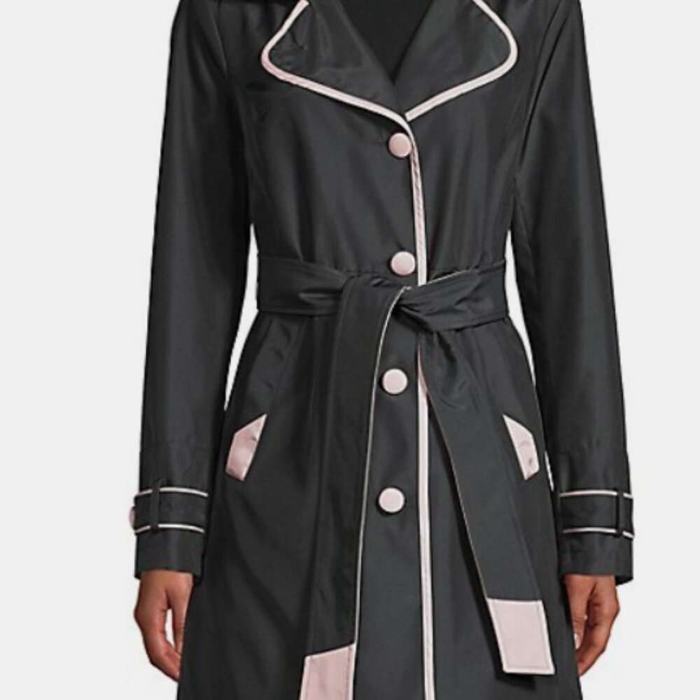 Navy Novelti Tie-Waist Trench Coat